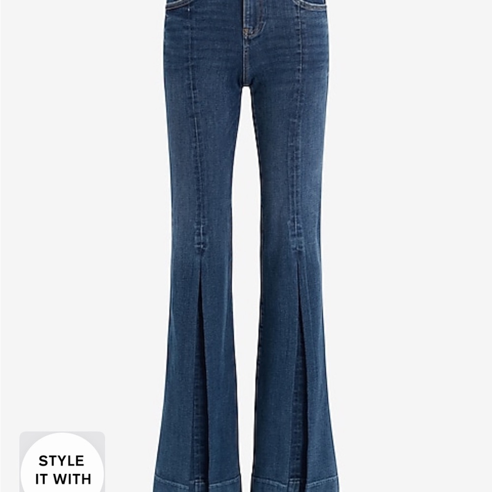 Mid Rise Dark Wash Slit FlexX 70s Flare Jeans